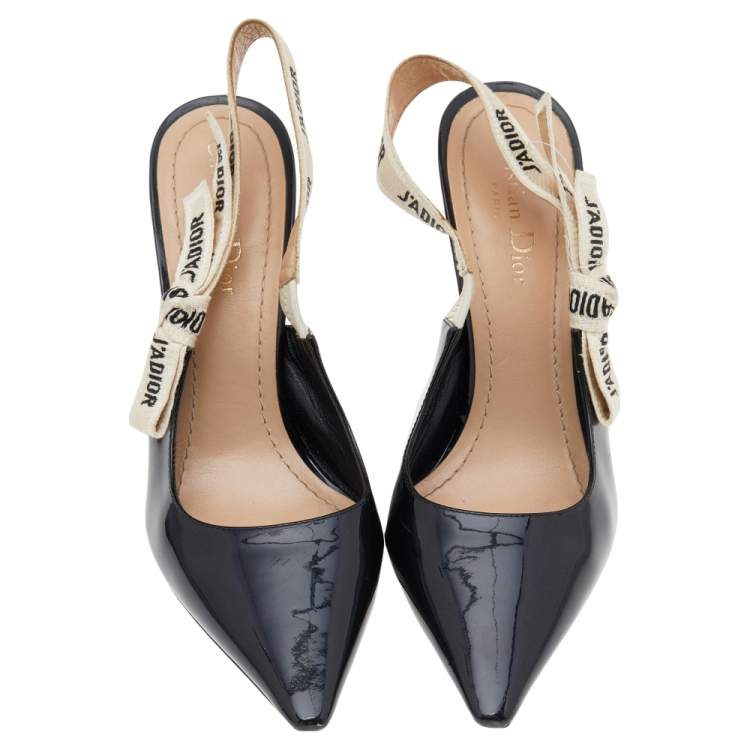 Pre Owned Dior Black Patent Leather J'adior Slingback Pumps Size 38