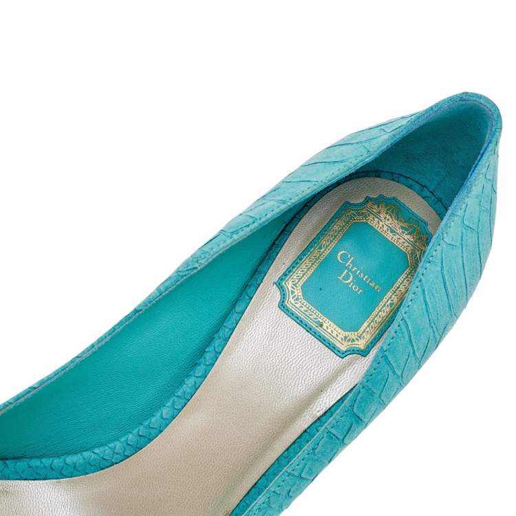 Pre Owned Dior Aqua Blue Python Embossed Suede Miss Dior Peep Toe Platform Pumps Size 40