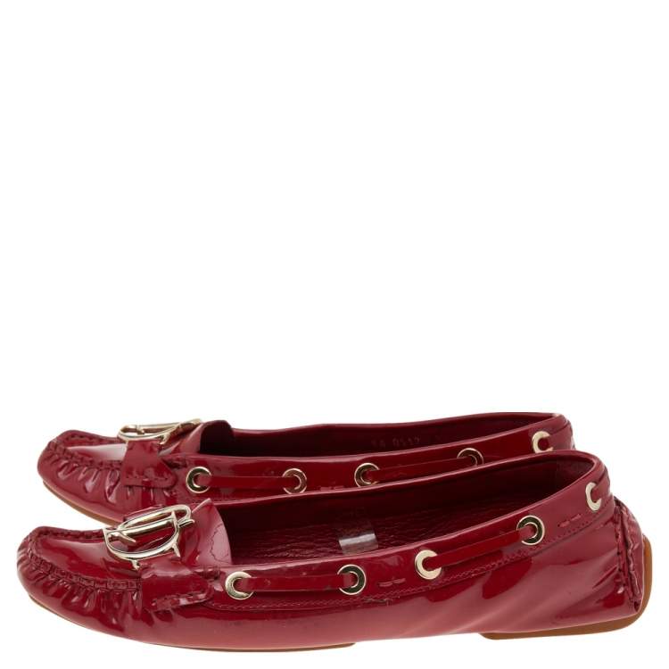 Pre Owned Dior Red Patent Leather Slip on Loafers Size 39.5