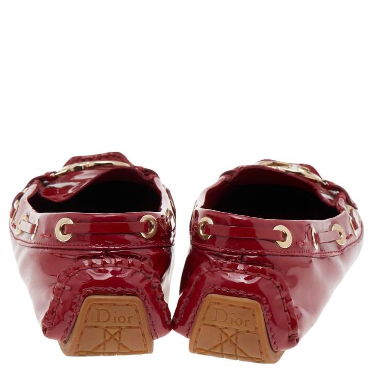 Pre Owned Dior Red Patent Leather Slip on Loafers Size 39.5