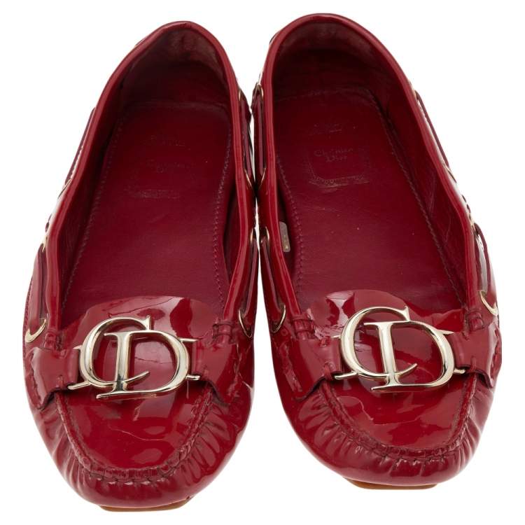 Pre Owned Dior Red Patent Leather Slip on Loafers Size 39.5