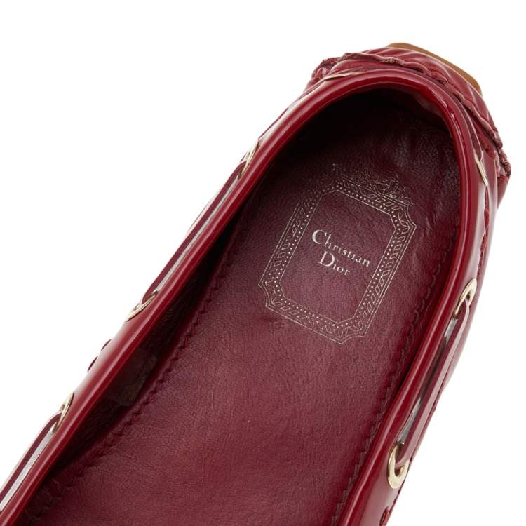 Pre Owned Dior Red Patent Leather Slip on Loafers Size 39.5