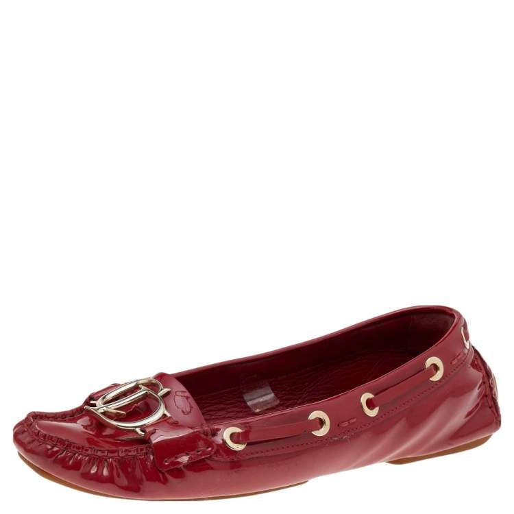 Pre Owned Dior Red Patent Leather Slip on Loafers Size 39.5