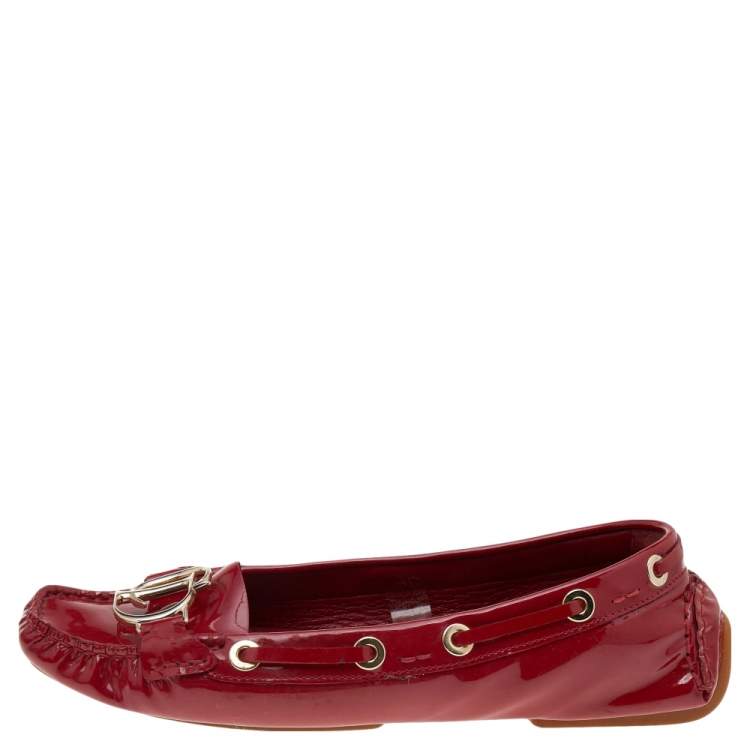 Pre Owned Dior Red Patent Leather Slip on Loafers Size 39.5
