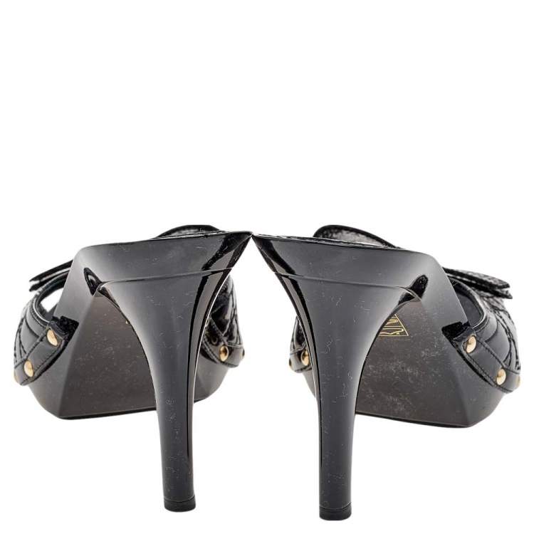 مملوكة مسبقًا Dior Black Cannage Patent Leather Bow Slide Sandals Size 41