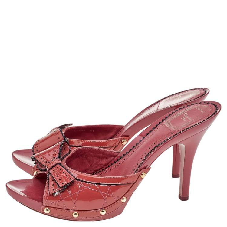 Pre Owned Dior Pink Cannage Patent Leather Bow Slide Sandals Size 41