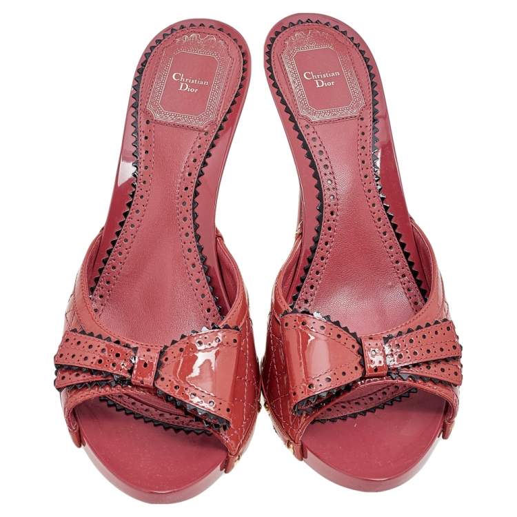 Pre Owned Dior Pink Cannage Patent Leather Bow Slide Sandals Size 41