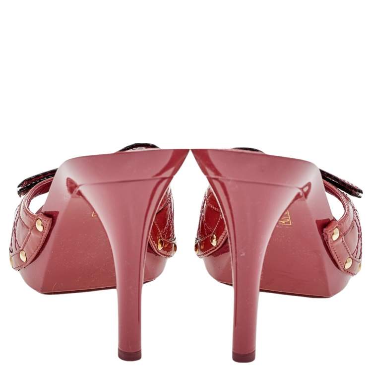 Pre Owned Dior Pink Cannage Patent Leather Bow Slide Sandals Size 41