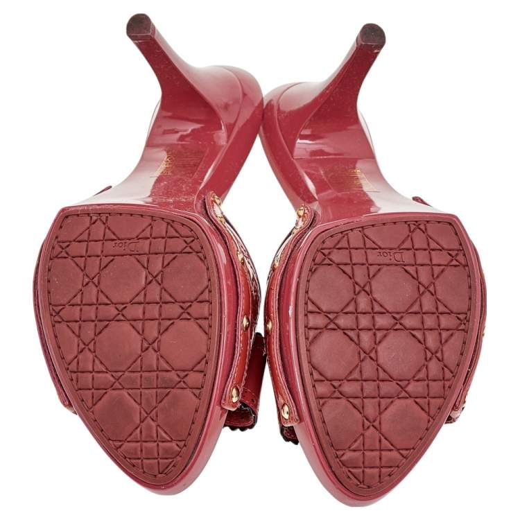 Pre Owned Dior Pink Cannage Patent Leather Bow Slide Sandals Size 41