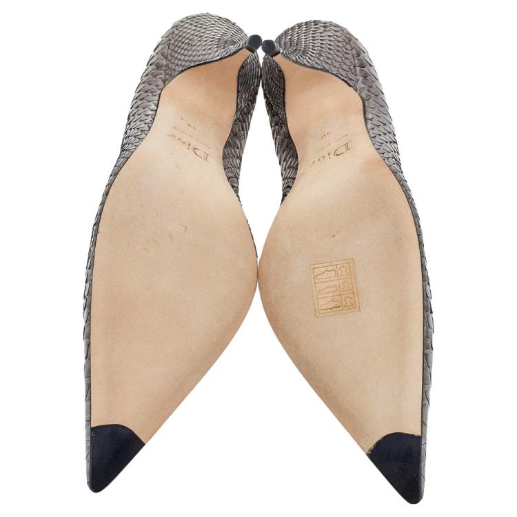 Pre Owned Dior Grey Python Pointed Toe Pumps Size 40