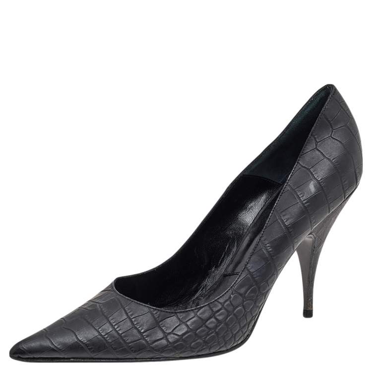 Pre Owned Dior Black Croc Embossed Leather Pointed Toe Pumps Size 41