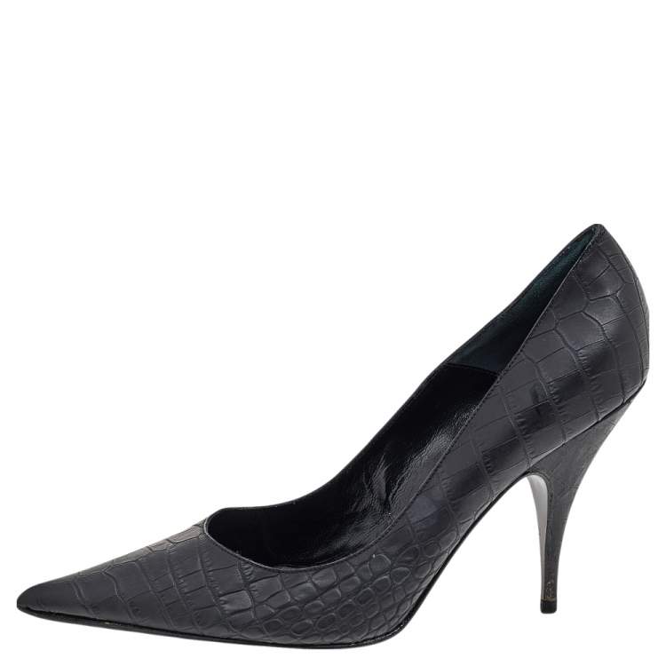 Pre Owned Dior Black Croc Embossed Leather Pointed Toe Pumps Size 41