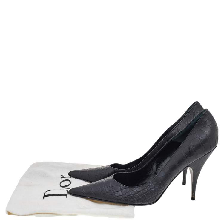 Pre Owned Dior Black Croc Embossed Leather Pointed Toe Pumps Size 41