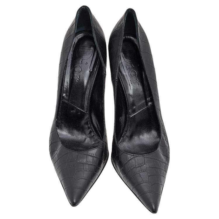 Pre Owned Dior Black Croc Embossed Leather Pointed Toe Pumps Size 41