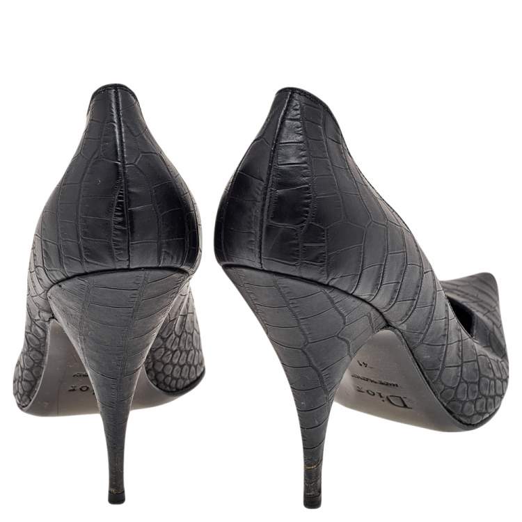 Pre Owned Dior Black Croc Embossed Leather Pointed Toe Pumps Size 41