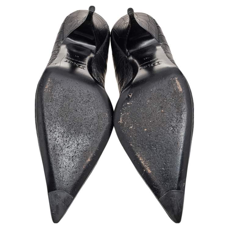 Pre Owned Dior Black Croc Embossed Leather Pointed Toe Pumps Size 41
