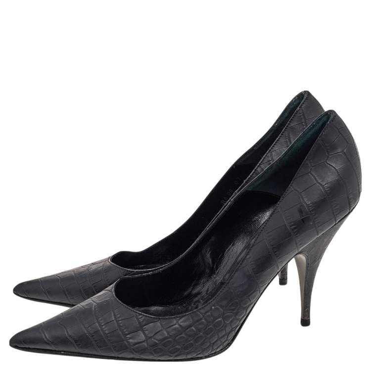 Pre Owned Dior Black Croc Embossed Leather Pointed Toe Pumps Size 41