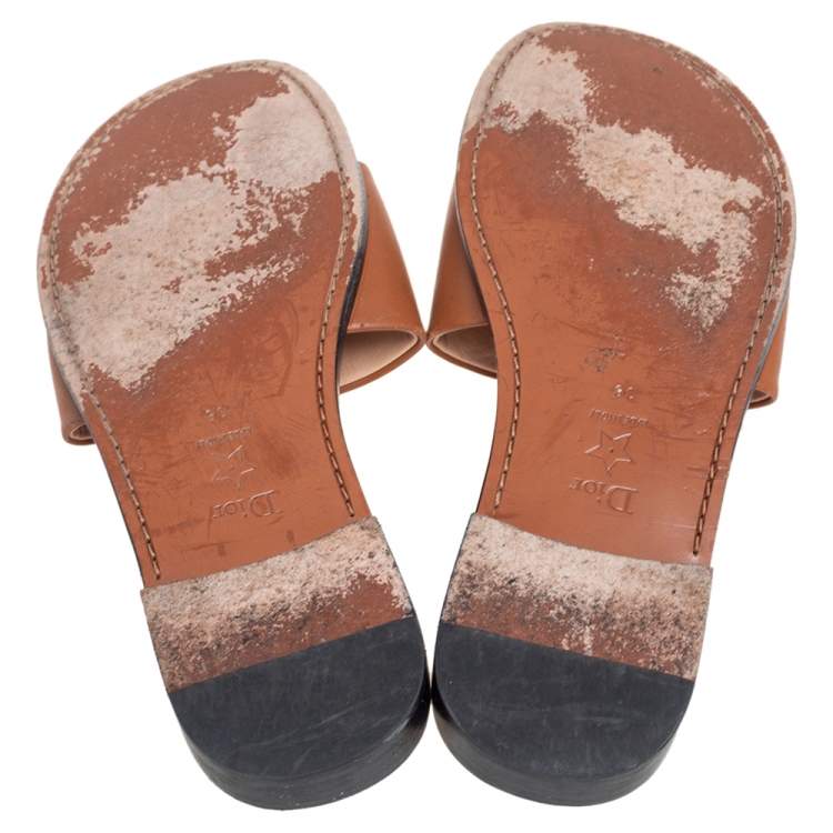 Pre Owned Dior Brown Leather Revolution Logo Slide Sandals Size 38