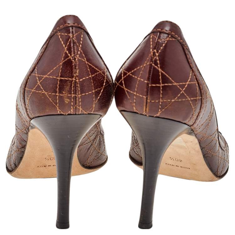 Pre Owned Dior Brown Cannage Leather Bow Detail Round Toe Pumps Size 40.5