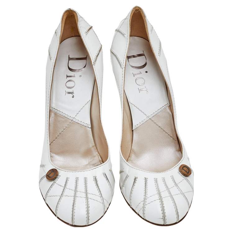 Pre Owned  Dior White Leather Round Toe Pumps Size 40.5