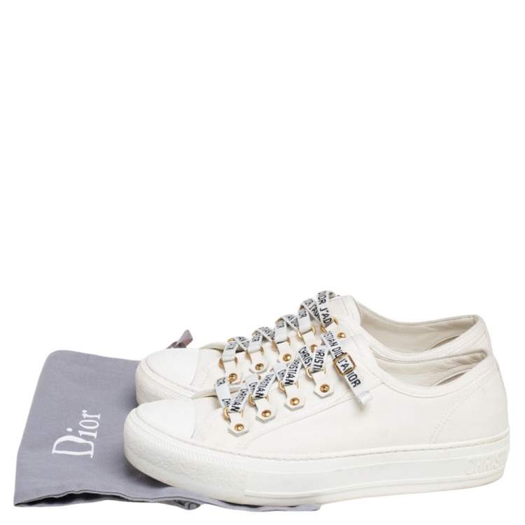 مملوكة مسبقًا Dior White Canvas Walk'N'Dior Low Top Sneakers Size 36