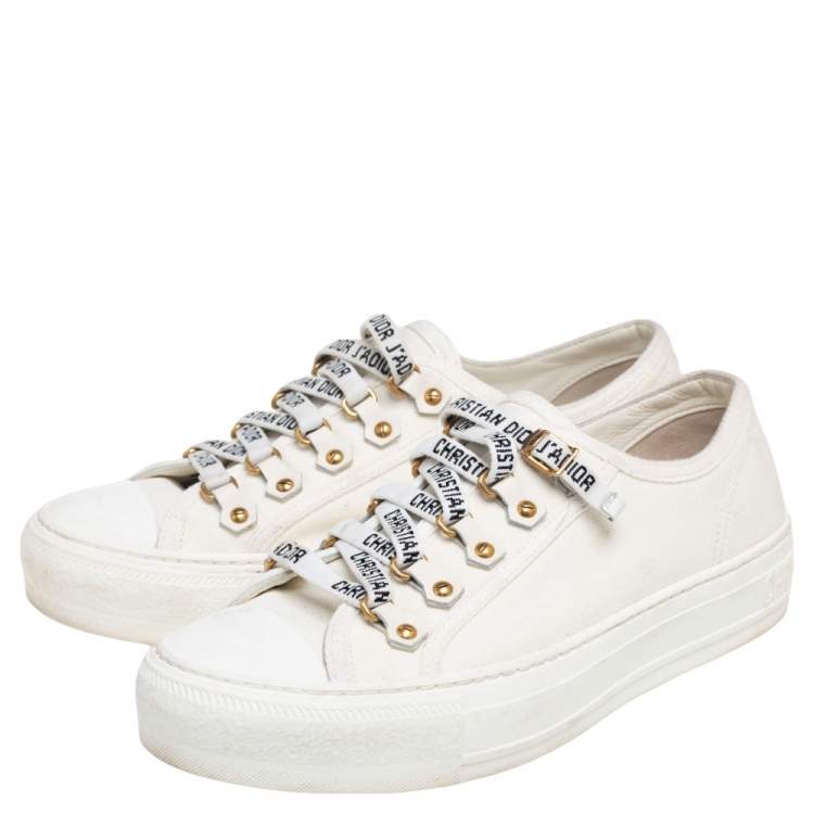 مملوكة مسبقًا Dior White Canvas Walk'N'Dior Low Top Sneakers Size 36