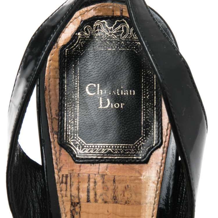 Pre Owned Dior Black Patent Leather Bow Detail Slingback Sandals Size 39