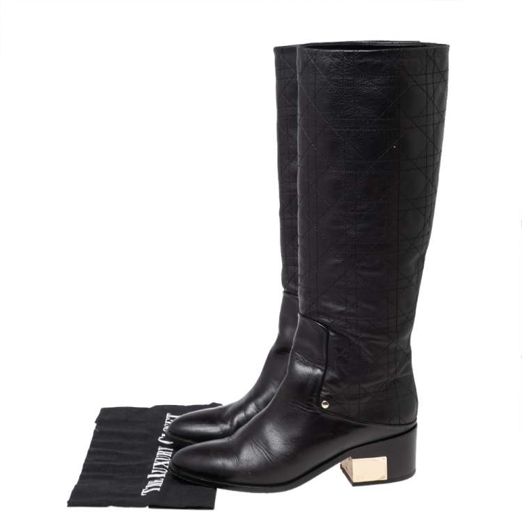 Pre Owned Dior Black Cannage Leather Knee Length Boots Size 36.5