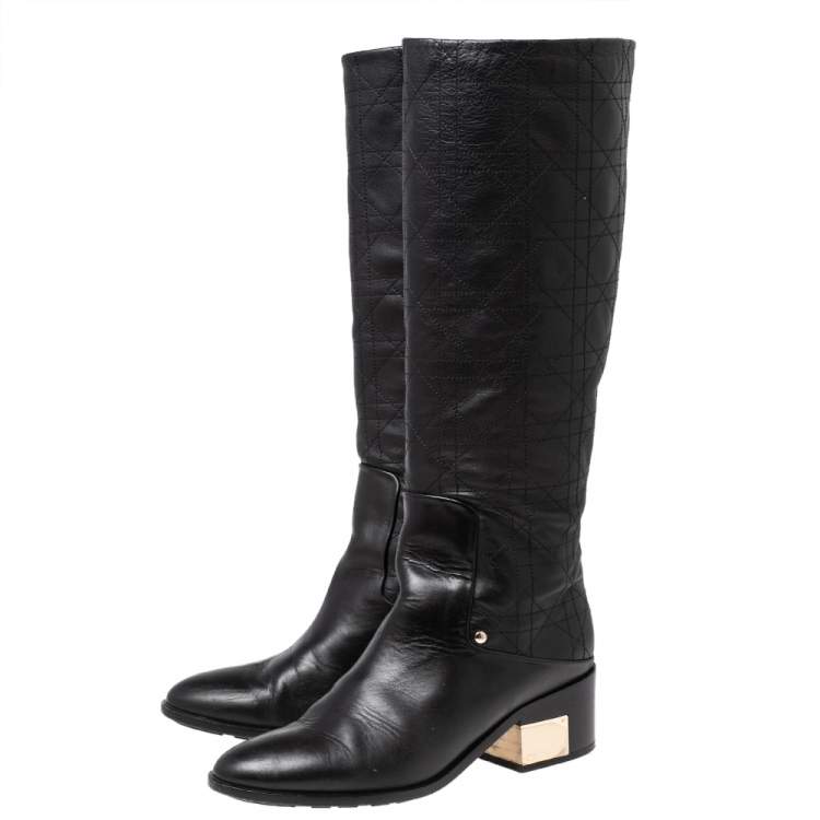 Pre Owned Dior Black Cannage Leather Knee Length Boots Size 36.5