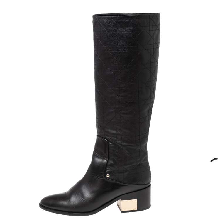 Pre Owned Dior Black Cannage Leather Knee Length Boots Size 36.5