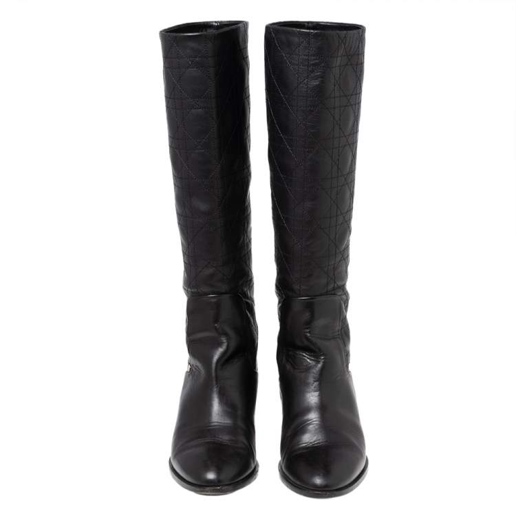 Pre Owned Dior Black Cannage Leather Knee Length Boots Size 36.5