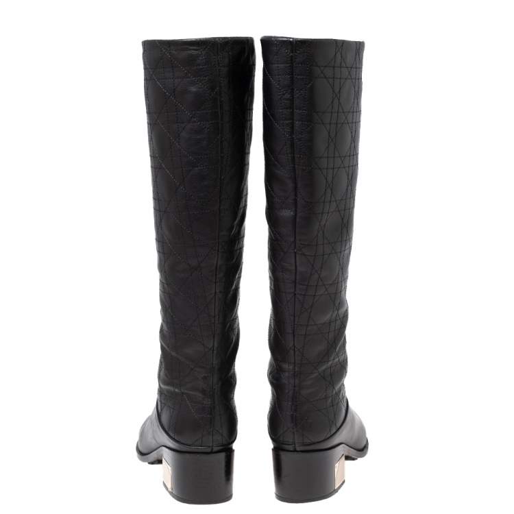 Pre Owned Dior Black Cannage Leather Knee Length Boots Size 36.5