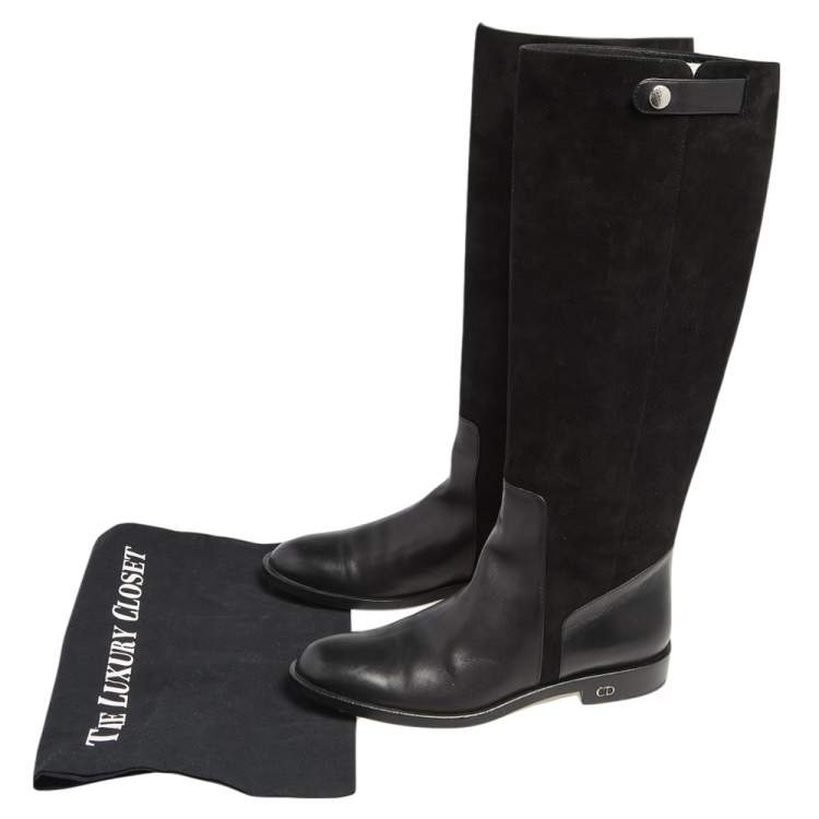 مملوكة مسبقًا Dior Black Suede And Leather Knee Length Boots Size 36.5