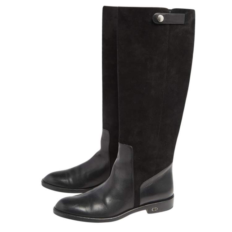 مملوكة مسبقًا Dior Black Suede And Leather Knee Length Boots Size 36.5