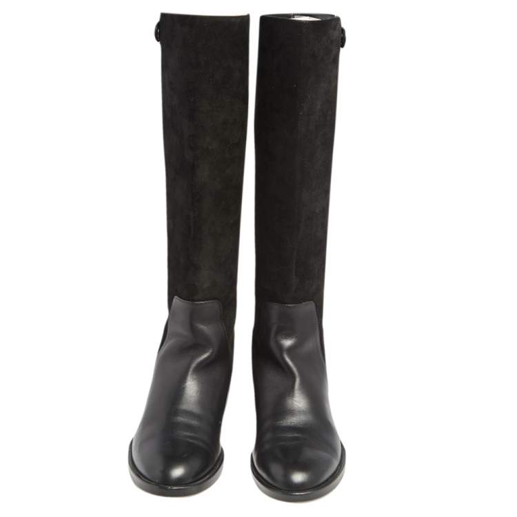 مملوكة مسبقًا Dior Black Suede And Leather Knee Length Boots Size 36.5