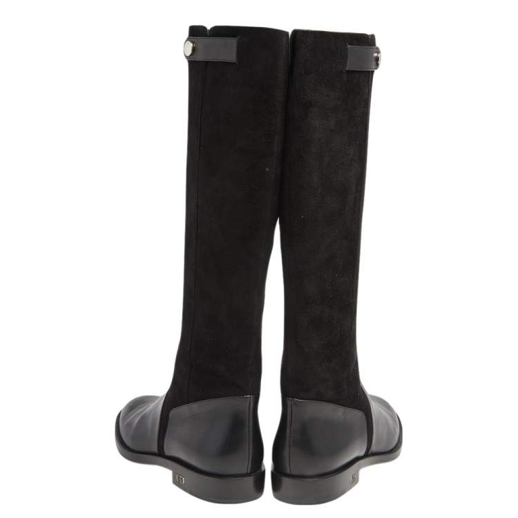 مملوكة مسبقًا Dior Black Suede And Leather Knee Length Boots Size 36.5
