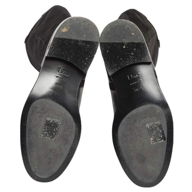 مملوكة مسبقًا Dior Black Suede And Leather Knee Length Boots Size 36.5
