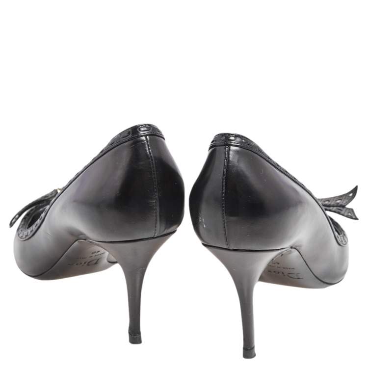 Pre Owned Dior Black Patent Leather Bow Peep Toe Pumps Size 40