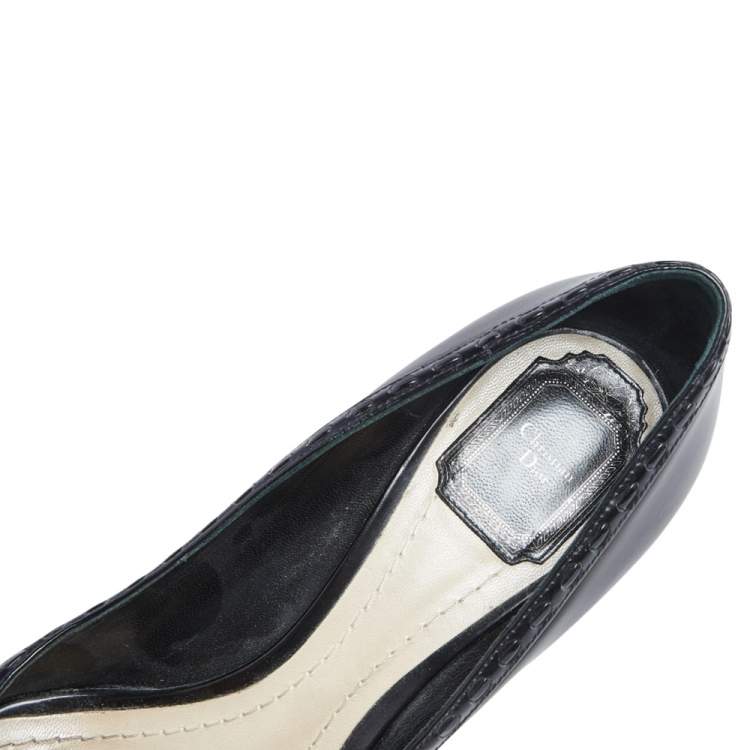 Pre Owned Dior Black Patent Leather Bow Peep Toe Pumps Size 40