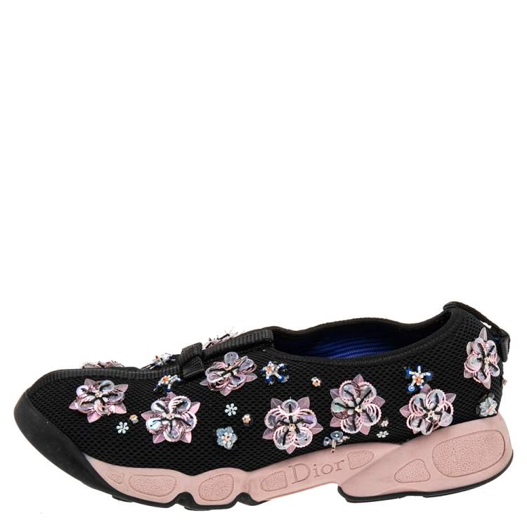 Pre Owned Dior Black/Pink Mesh Fusion Embellished Low-Top Sneakers Size 37