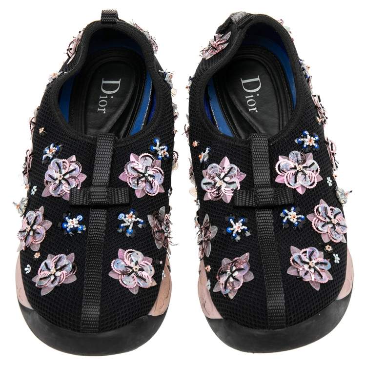 Pre Owned Dior Black/Pink Mesh Fusion Embellished Low-Top Sneakers Size 37
