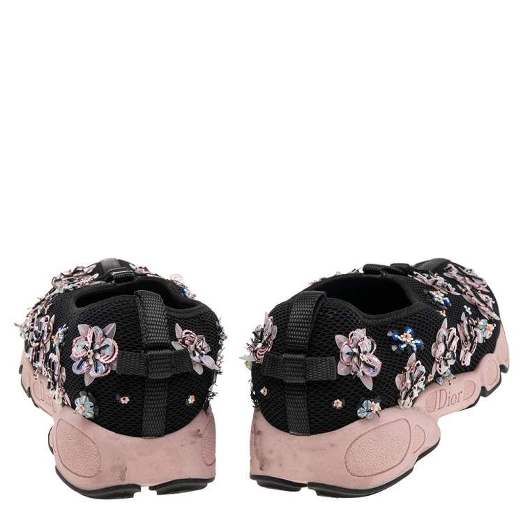 Pre Owned Dior Black/Pink Mesh Fusion Embellished Low-Top Sneakers Size 37