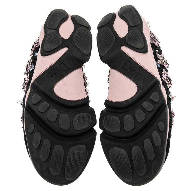 Pre Owned Dior Black/Pink Mesh Fusion Embellished Low-Top Sneakers Size 37