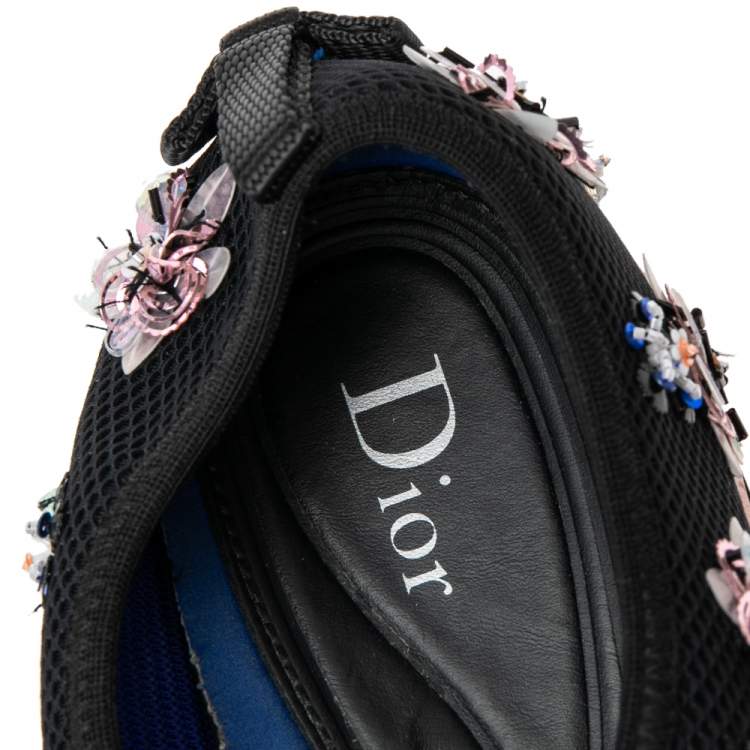 Pre Owned Dior Black/Pink Mesh Fusion Embellished Low-Top Sneakers Size 37