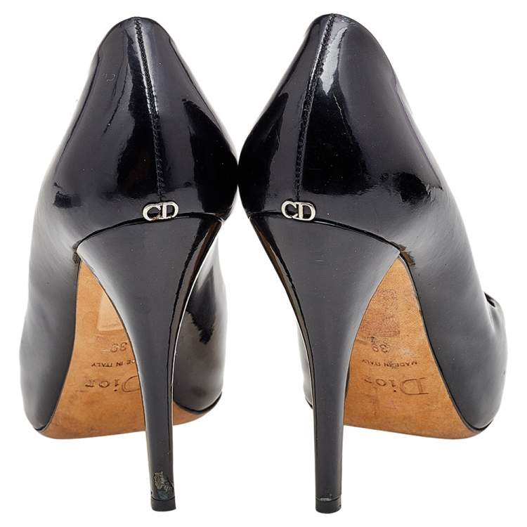 Pre Owned Dior Black Leather Almond Toe Platform Pumps Size 39