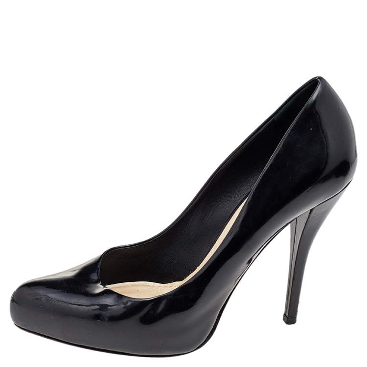 Pre Owned Dior Black Leather Almond Toe Platform Pumps Size 39