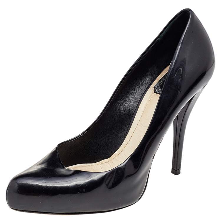 Pre Owned Dior Black Leather Almond Toe Platform Pumps Size 39