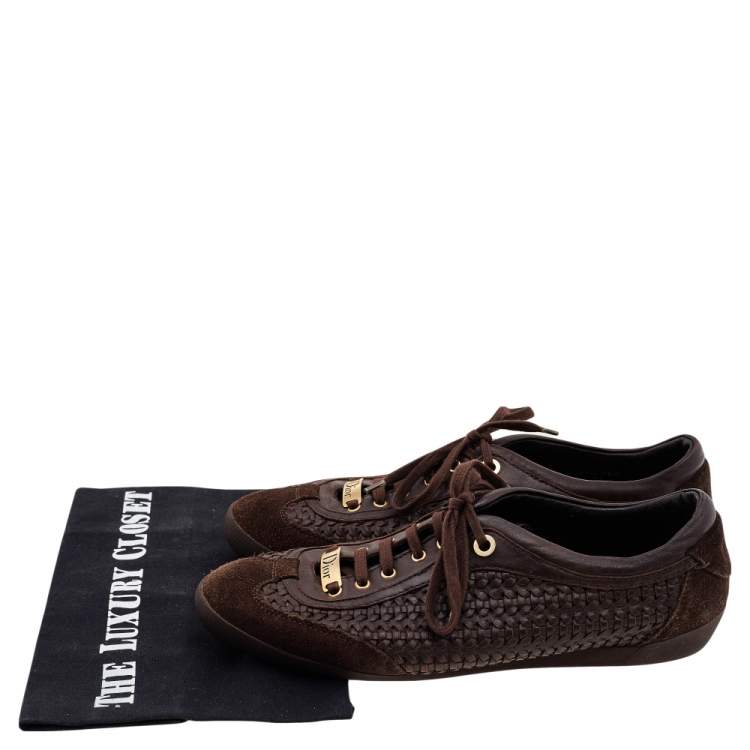 Pre Owned Dior Brown Woven Leather and Suede Low Top Sneakers Size 38