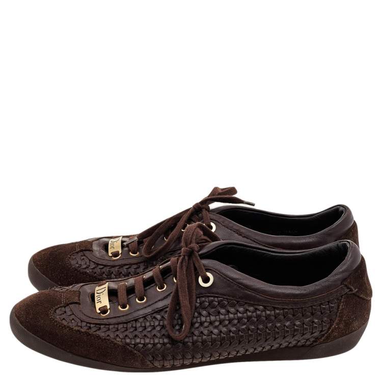 Pre Owned Dior Brown Woven Leather and Suede Low Top Sneakers Size 38