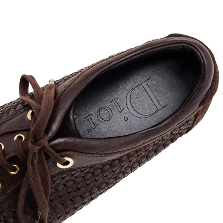 Pre Owned Dior Brown Woven Leather and Suede Low Top Sneakers Size 38
